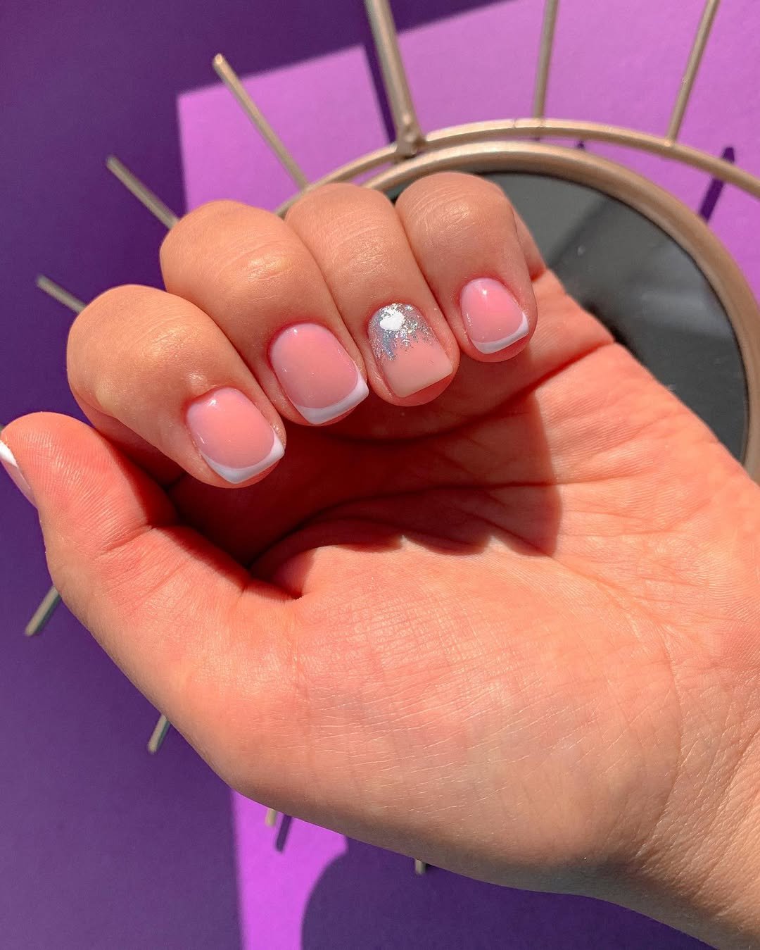 Pink russian manicure Tampa finish with a fine French edge near Hyde Park